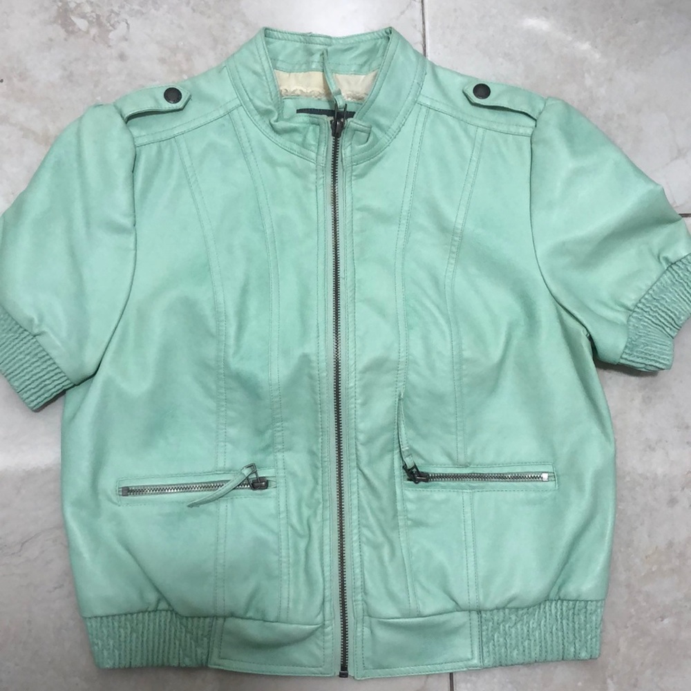 ♻️Green Leather Jacket | Short sleeve